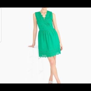J. Crew Green Boarder Eyelet Sleeveless Dress